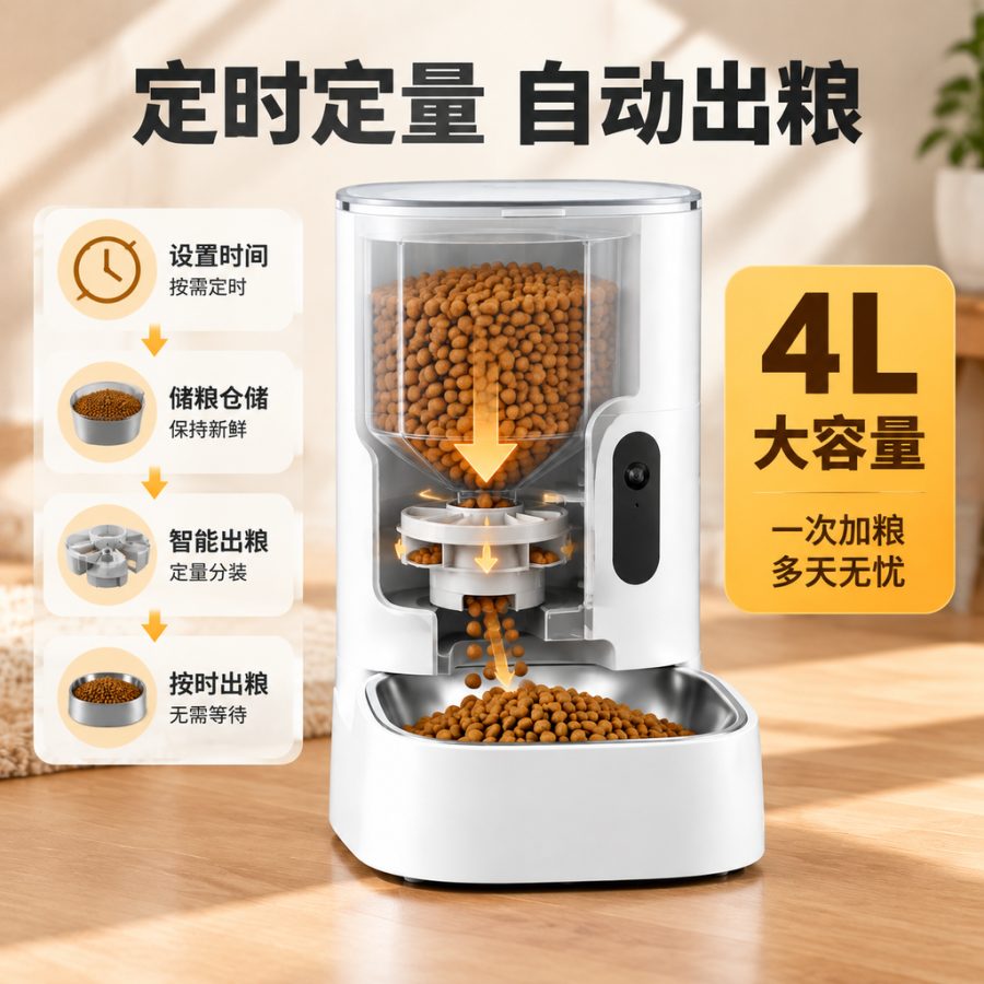 AI 生成的宠物喂食器剖面出粮详情模块